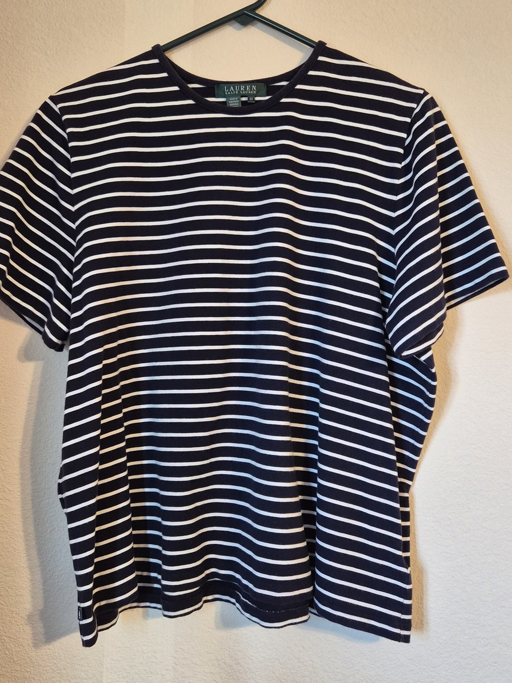 Ralph Lauren Navy and White Striped Short Sleeve Tee 2X